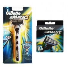 Gillette Mach3 Razor Blade Handle + Gillette Mach3 Refill Cartridges, 8 Count