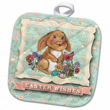 3dRose Easter Bunny Wishes - Pot Holder, 8 by 8-inch