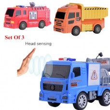 3 Pcs Mini Truck Toy Friction Powered City Vehicle Toy Trucks Sensor Truck with Lights and Sound Christmas Gift for Boy Kids
