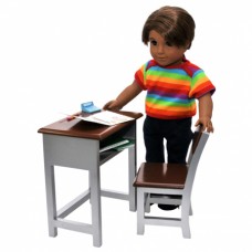 Wooden Modern School Desk & Chair and Storage Shelf Plush School Supply Accessories Sized For 18 Inch American Girl Dolls