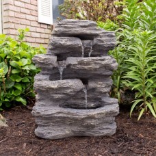 Outdoor Water Fountain With Cascading Waterfall, Natural Looking Stone and Soothing Sound for Decor on Lawn, Garden, and Patio By Pure Garden