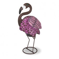 Gerson 18.11-Inch Tall Solar-Powered Metal Flamingo Figurines with Pink Light