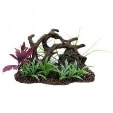 Marina Twisted Driftwood Aquarium Ornament with Rock and Plants, Large
